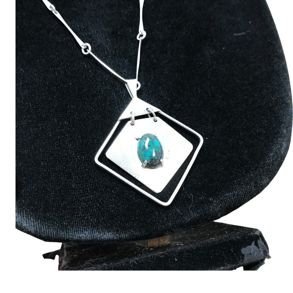 Sterling Silver Isreal Eilat Turquoise Bar Link Pendant Necklace 16g 25”